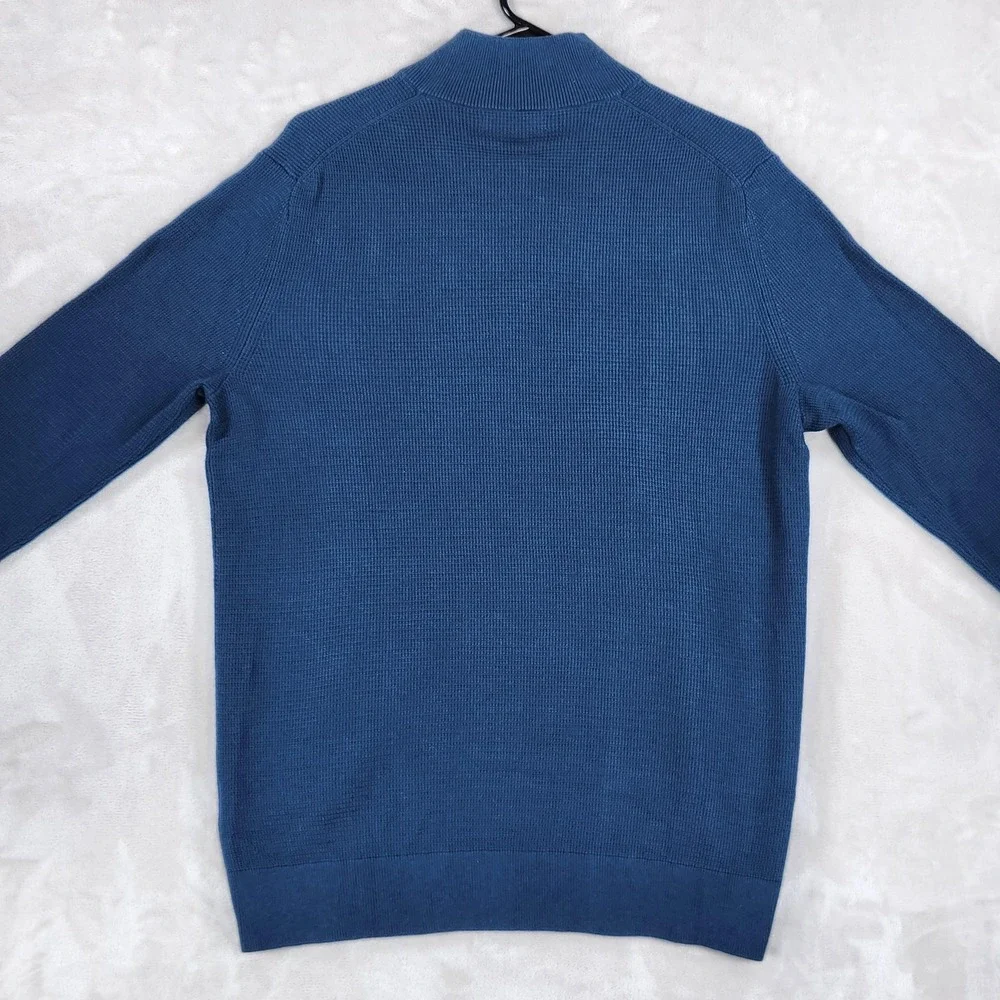 Banana Republic Sweater Mens Large Blue 1/4 Zip Mock Neck Cotton Knit Pullover